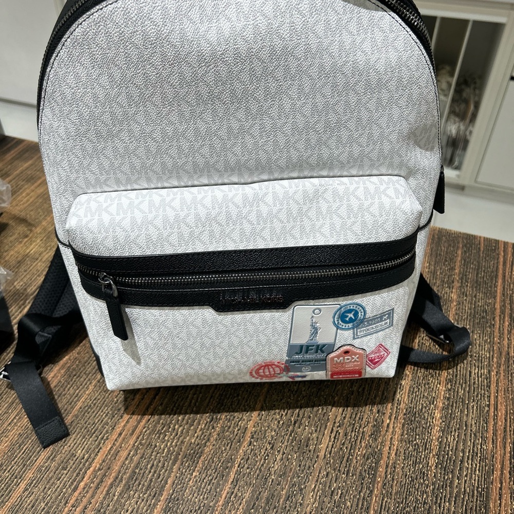 Michael Kors Men Embellished Medium Cooper Logo Dome Backpack white patched
